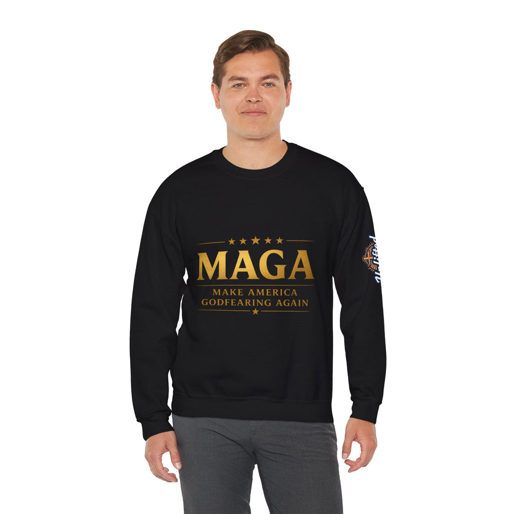 Sweatshirt — "MAGA Make America Godfearing Again" Gold Logo Crewneck Printify