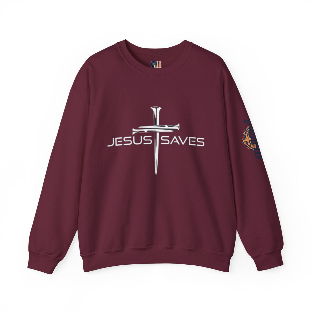 Jesus Saves Sweatshirt – 3 Nails Crucifix Cross Christian Sweatshirt for Redemption Faith & Bold Salvation Printify