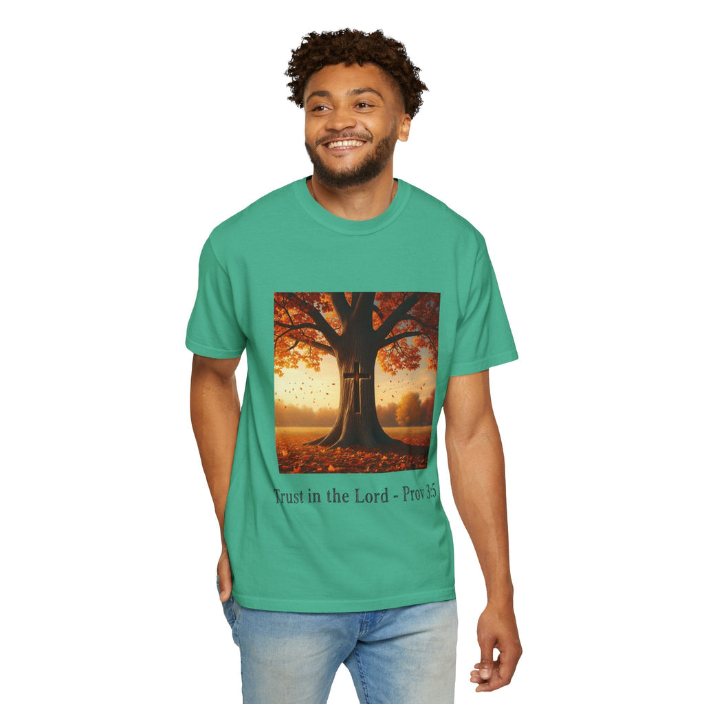 Trust in the Lord T-Shirt – Autumn Tree Christian Tee with Proverbs 3:5 Printify