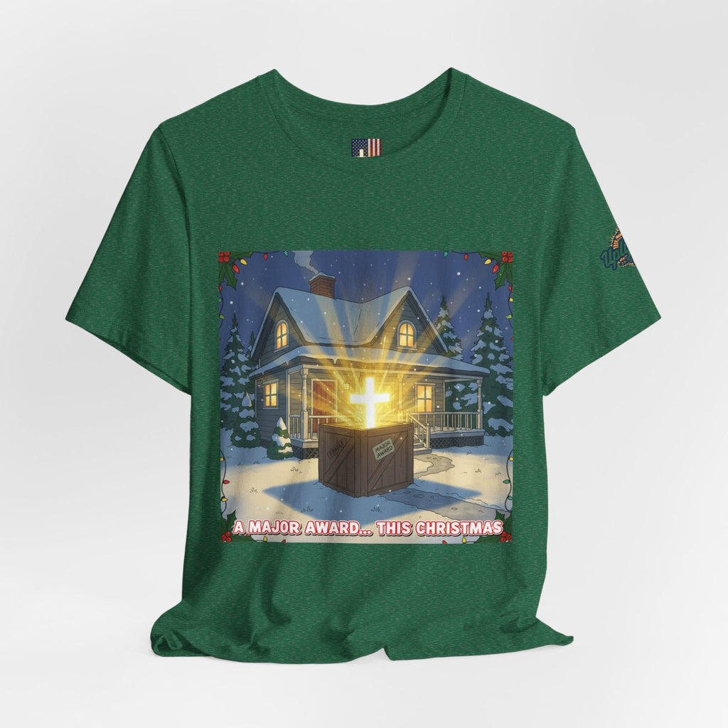 A Major Award This Christmas T-shirt – Fragile Leg Lamp Parody Cross Unboxing Christian T-shirt for Hilarious Faith & Holiday Glow Printify