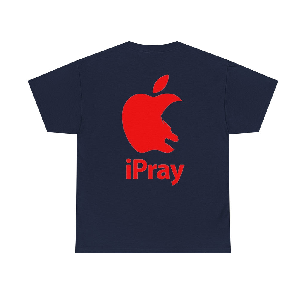 iPray Apple Logo Tee — Funny Christian T-Shirt (Minimal Red Apple Graphic) Printify
