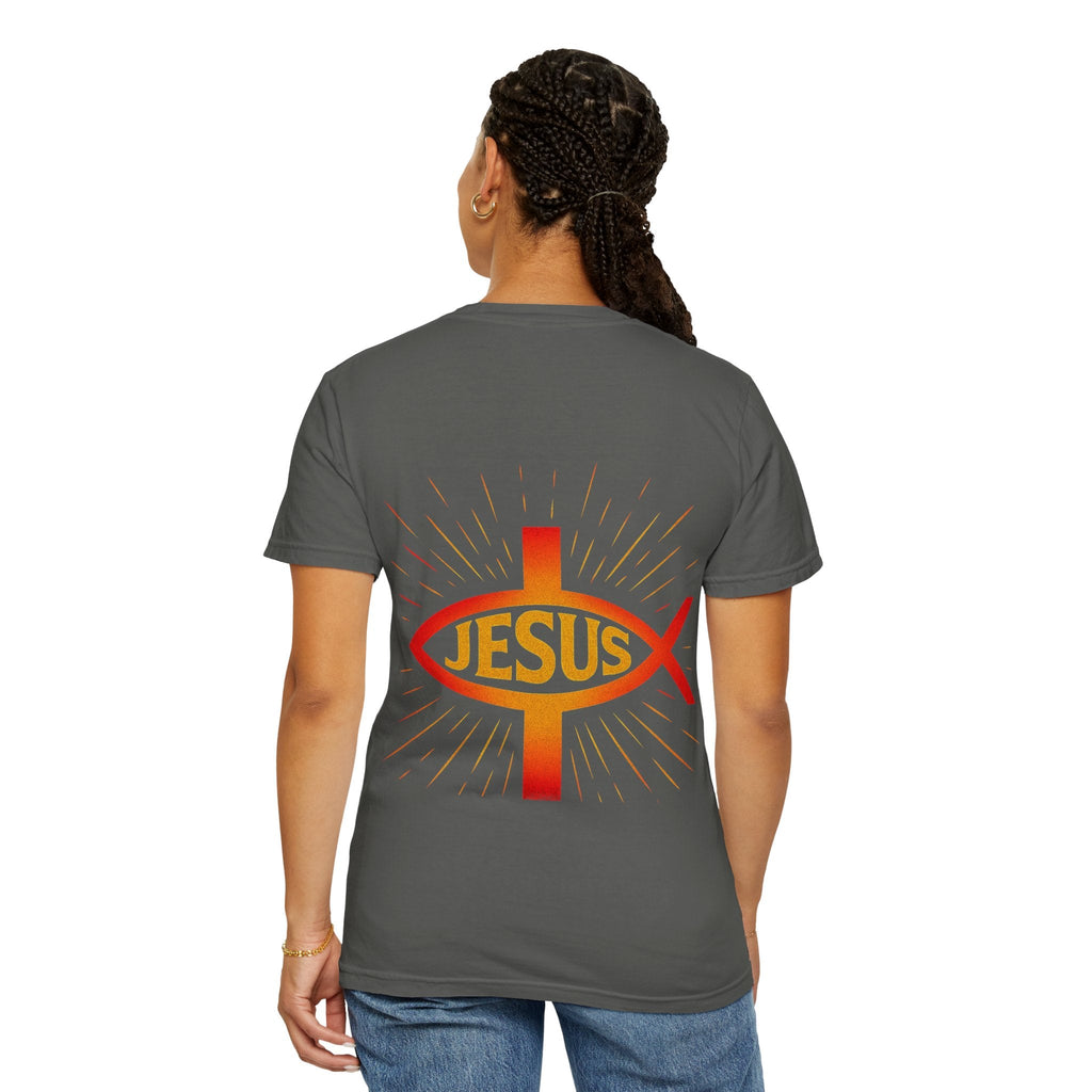 Jesus Ichthys T-shirt – Christian Fish Symbol with Cross & Jesus Inscription T-shirt for Eternal Faith & Streetwear Printify