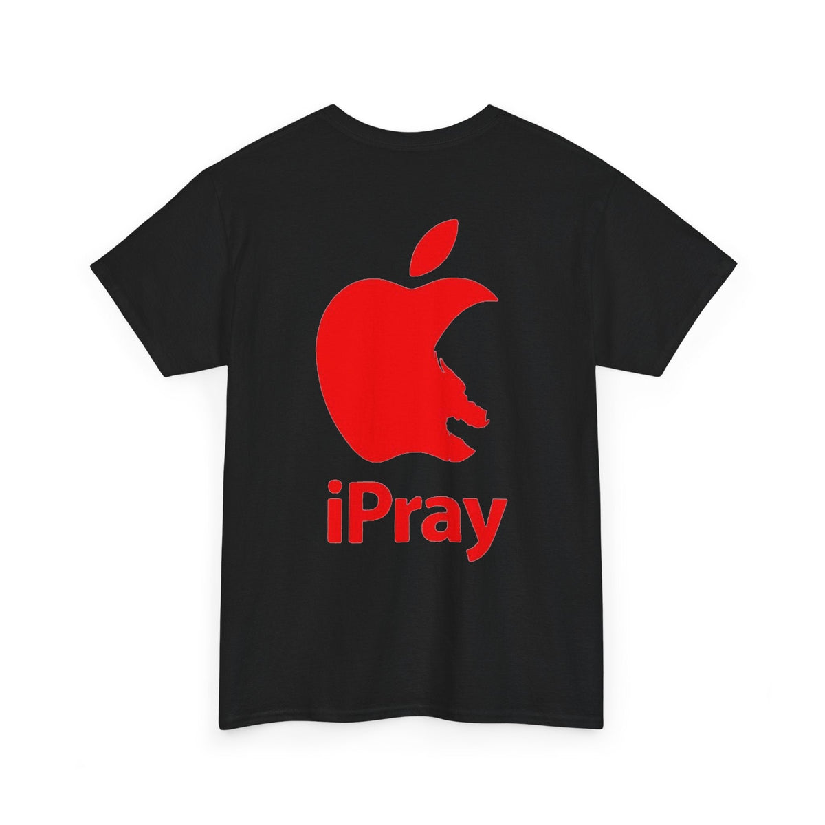 iPray Apple Logo Tee — Funny Christian T-Shirt (Minimal Red Apple Graphic) Printify