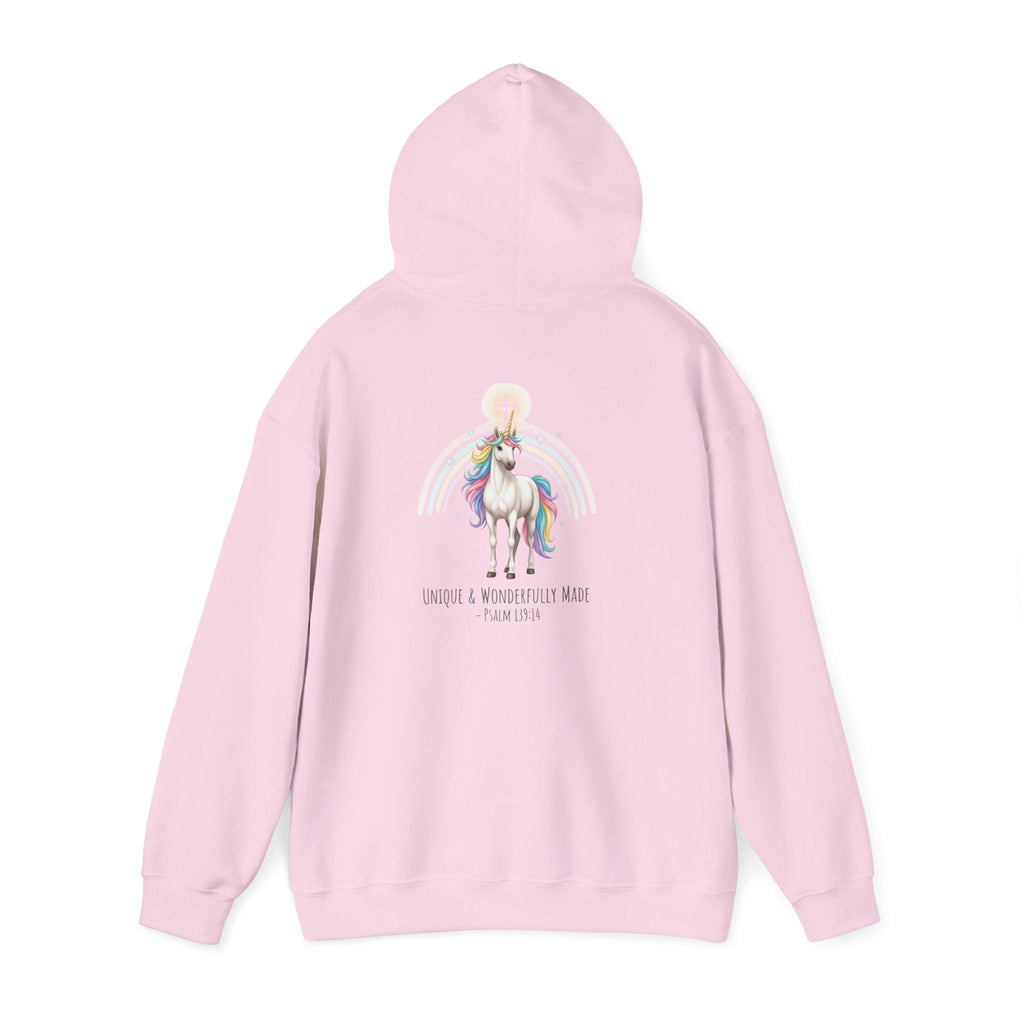 Unique Unicorn Hoodie – Rainbow Cross Psalm 139:14 Christian Hoodie for Wonderfully Made Printify