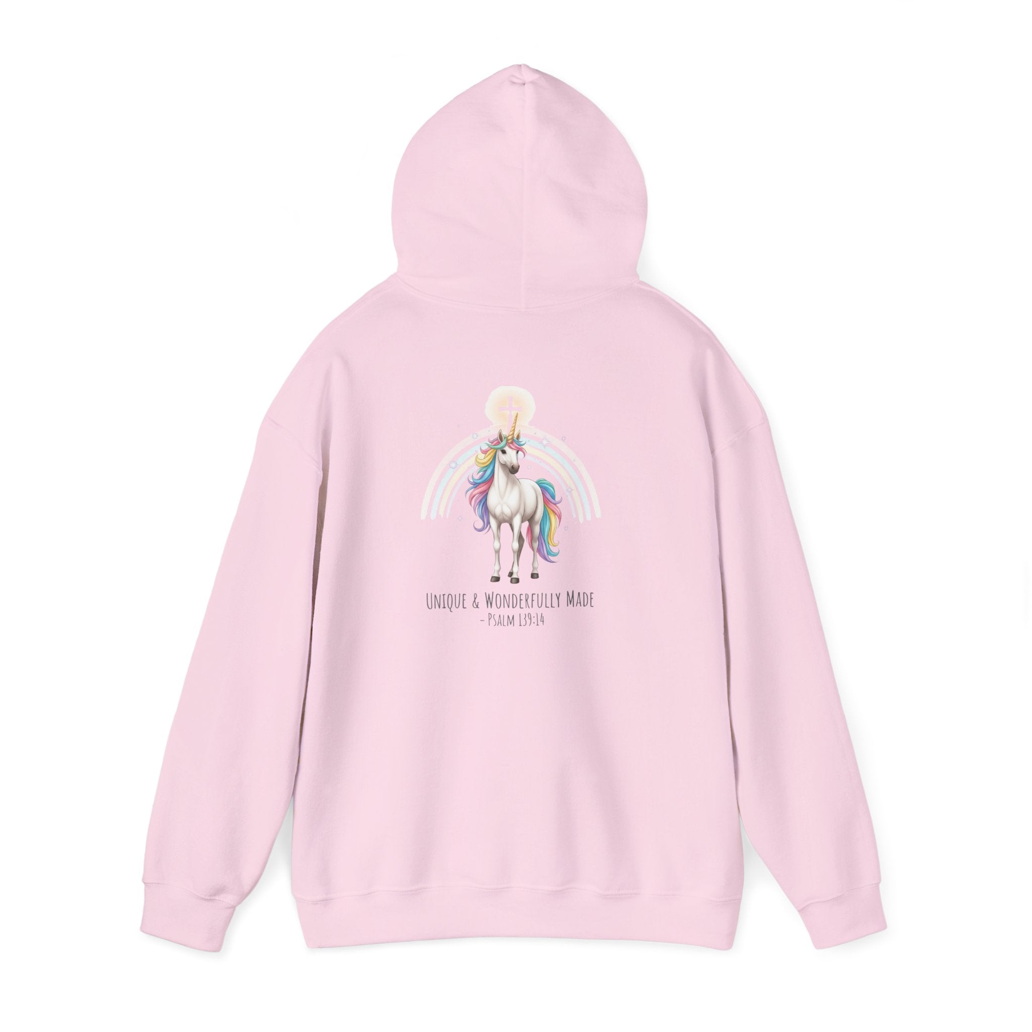 Unique Unicorn Hoodie – Rainbow Cross Psalm 139:14 Christian Hoodie for Wonderfully Made Printify