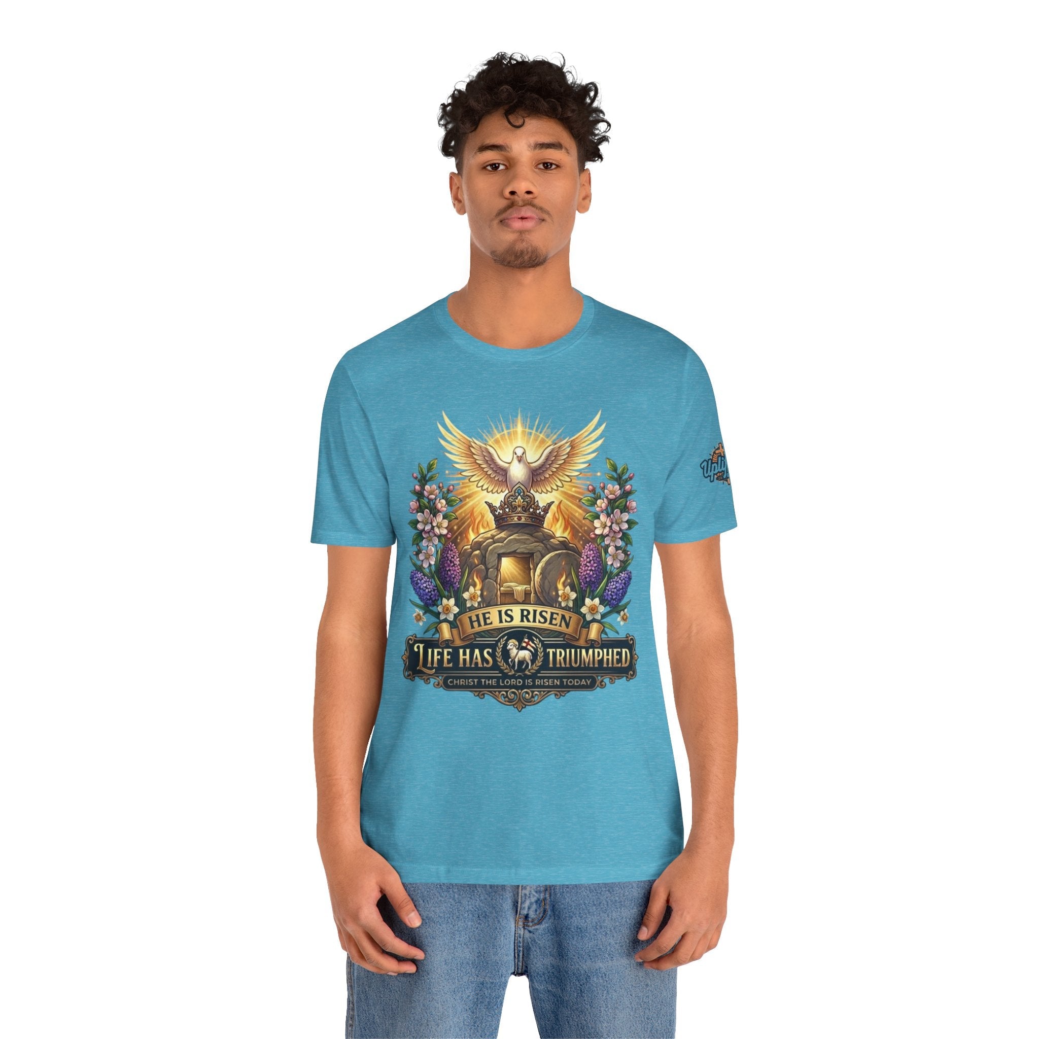 He Is Risen "Life Has Triumphed" T-Shirt — Easter Resurrection Christian Tee Printify
