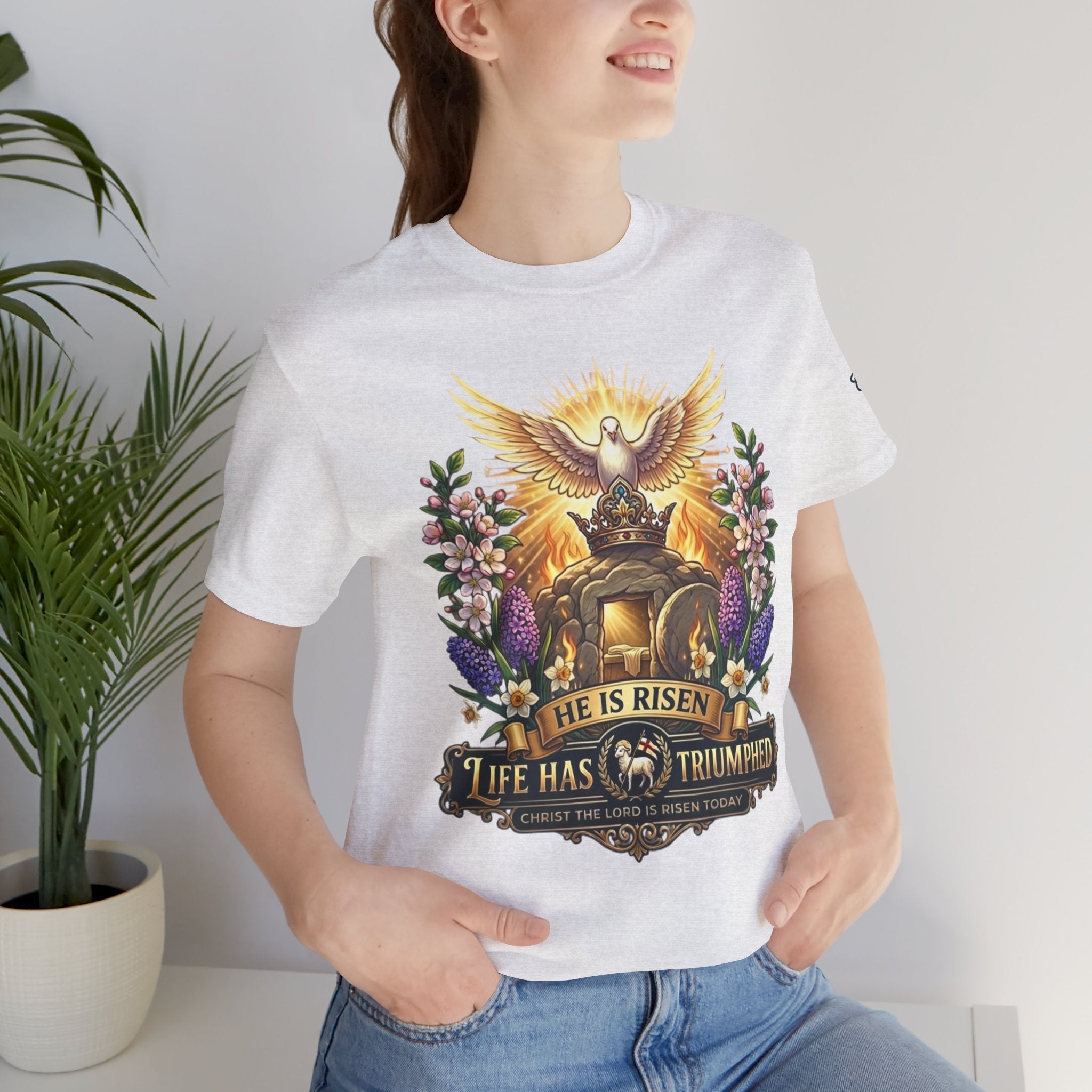 He Is Risen "Life Has Triumphed" T-Shirt — Easter Resurrection Christian Tee Printify