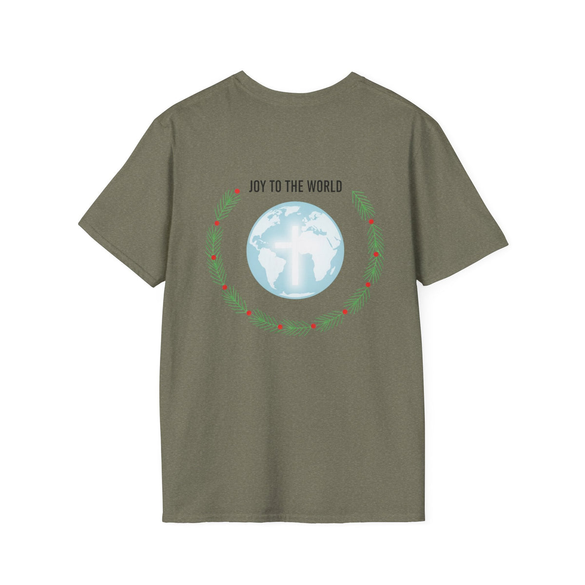 Joy to the World T-shirt – Wreath Earth Nativity Christian Christmas T-shirt for Isaiah 9:6 Holiday Faith & Festive Joy Printify