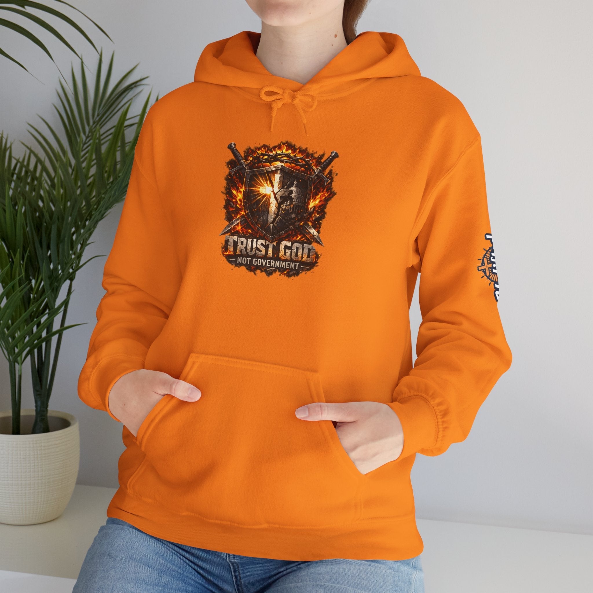 Trust God Not Government Shield Hoodie — Patriotic Christian Faith Hoodie Printify