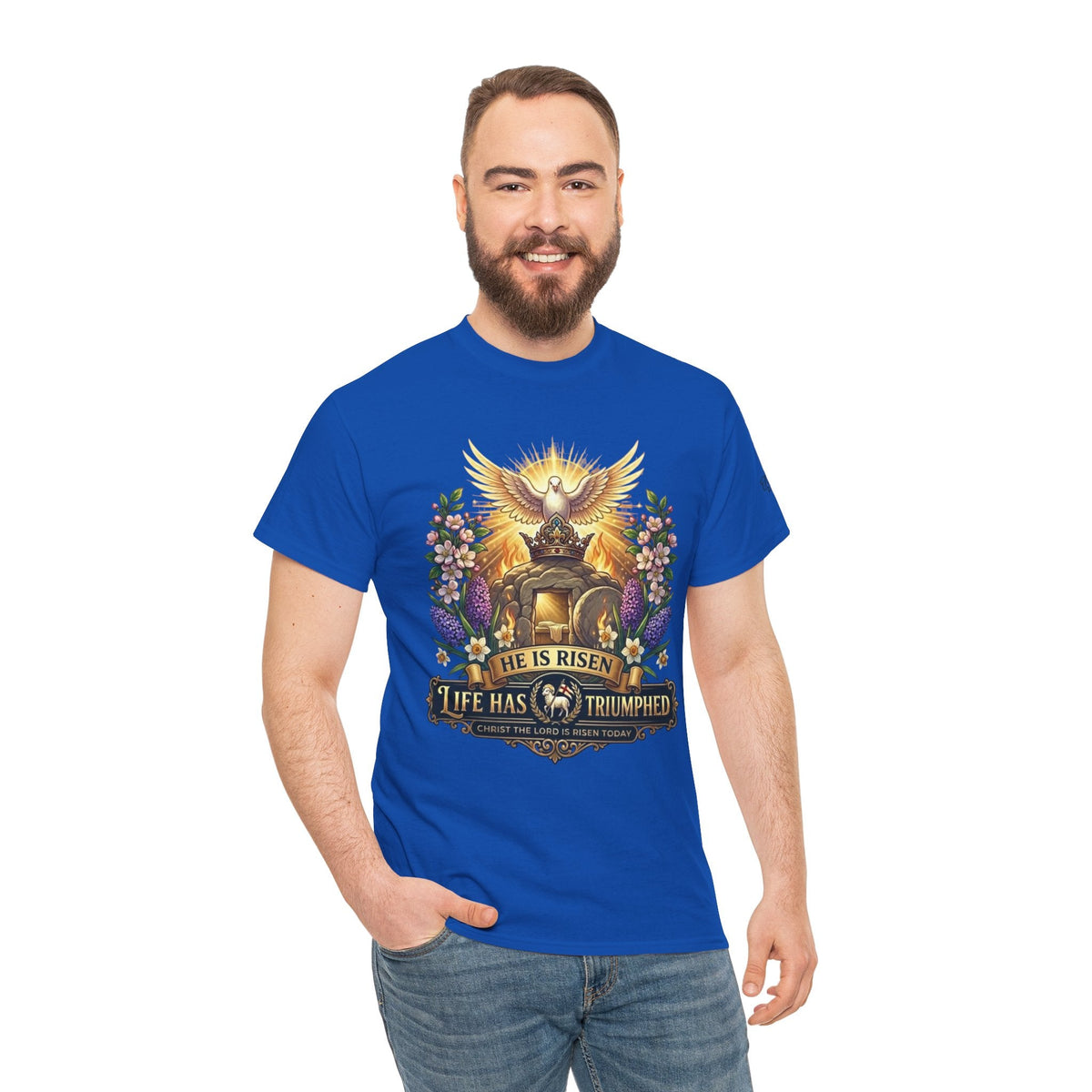 He Is Risen "Life Has Triumphed" T-Shirt — Easter Resurrection Christian Tee Printify