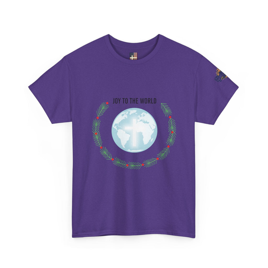 Joy to the World T-shirt – Wreath Earth Nativity Christian Christmas T-shirt for Isaiah 9:6 Holiday Faith & Festive Joy Printify
