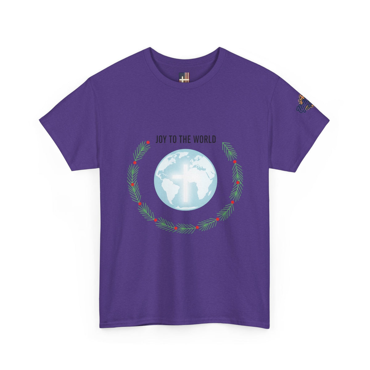Joy to the World T-shirt – Wreath Earth Nativity Christian Christmas T-shirt for Isaiah 9:6 Holiday Faith & Festive Joy Printify