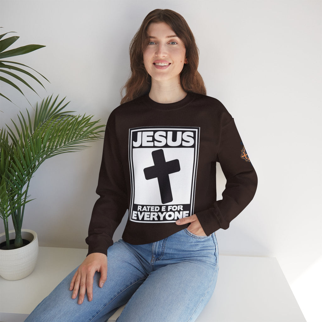 Jesus, Rated E for Everyone Sweatshirt - Gamer Faith Sweatshirt - Christian Video Game Parody Printify