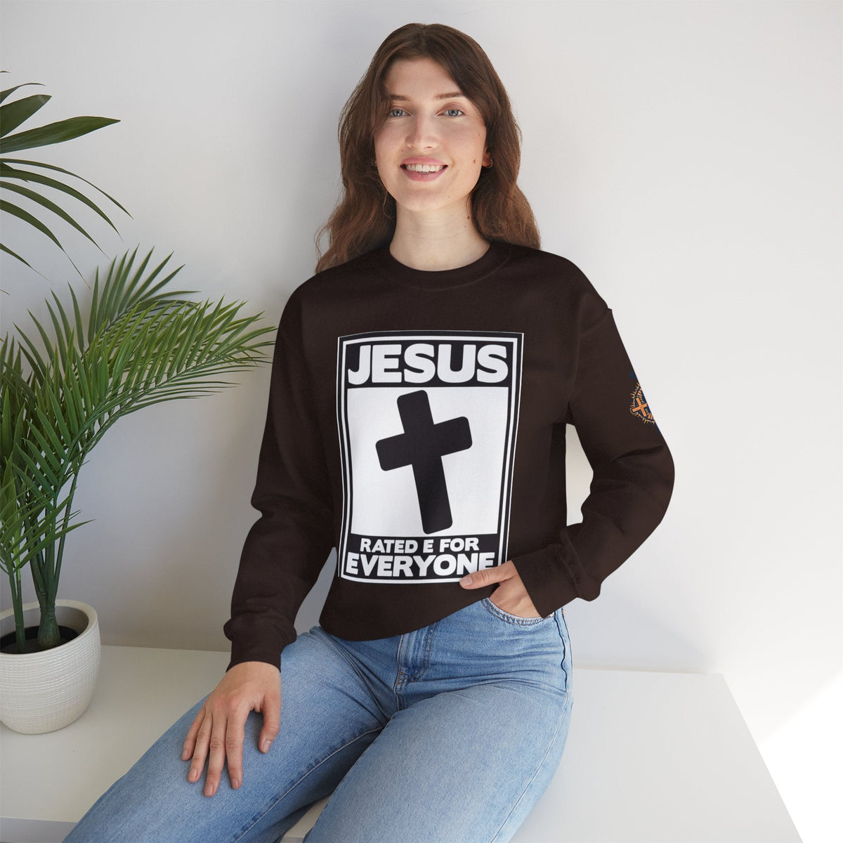 Jesus, Rated E for Everyone Sweatshirt - Gamer Faith Sweatshirt - Christian Video Game Parody Printify