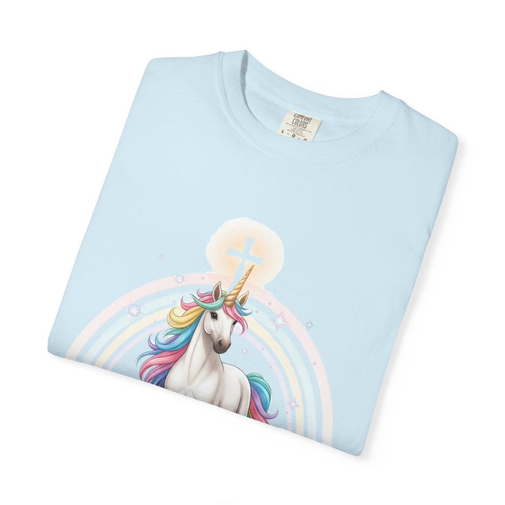 Unique Unicorn Christian T-Shirt – Wonderfully Made with Rainbow Cross & Psalm 139:14 Printify