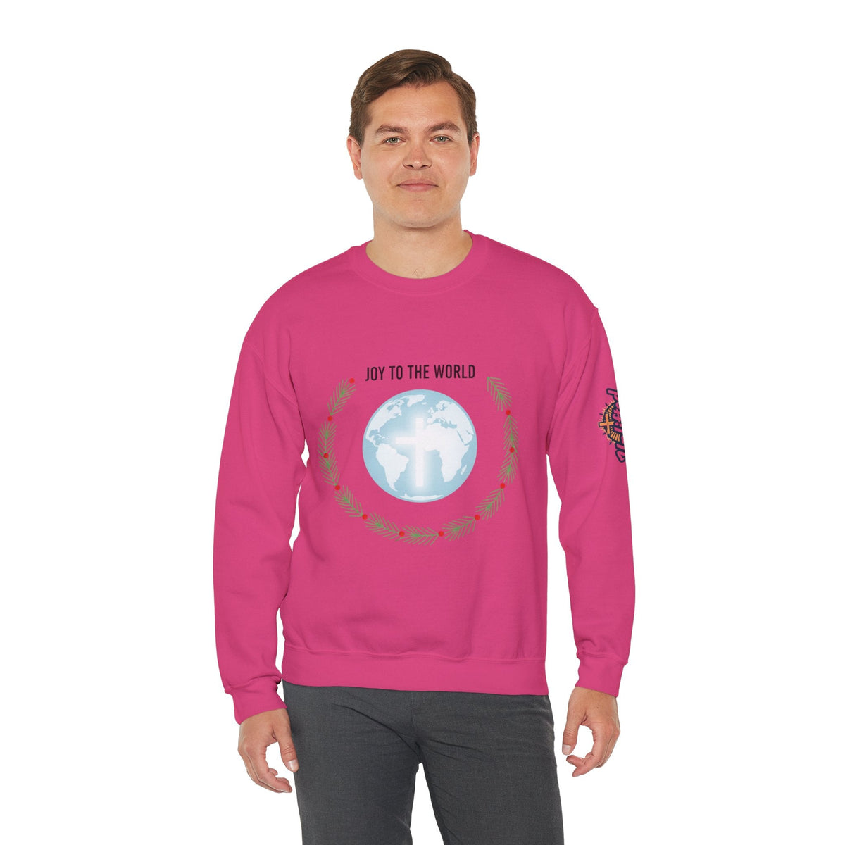 Joy to the World Sweatshirt – Wreath Earth Nativity Christian Christmas Sweatshirt for Isaiah 9:6 Holiday Faith & Festive Joy Printify