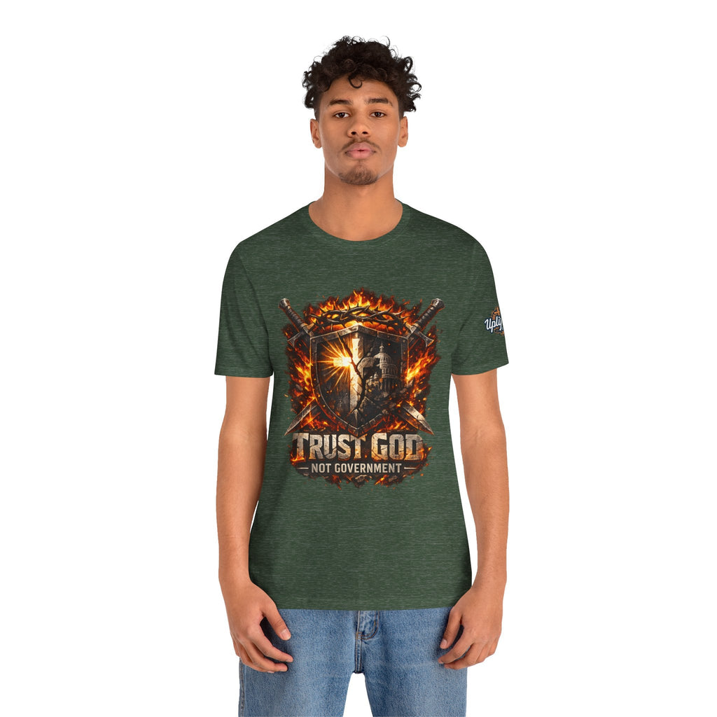 Trust God Not Government Shield Tee — Patriotic Christian Faith T-Shirt Printify