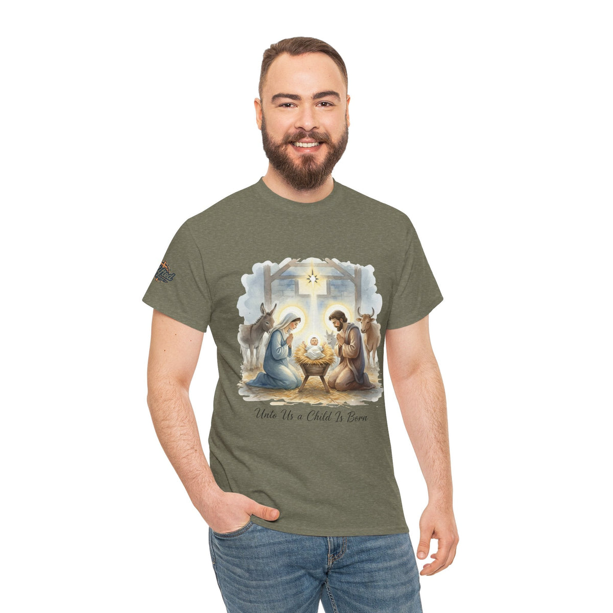 Unto Us a Child is Born T-shirt – Isaiah 9:6 Nativity Manger Scene Christian Christmas T-shirt for Holy Night Faith Printify