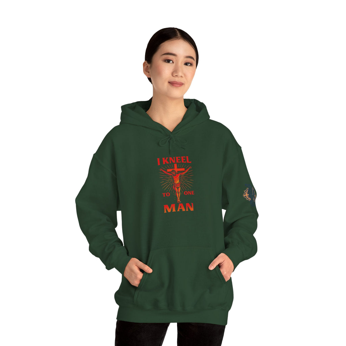 I Kneel to One Man Hoodie – Crucifixion Christian Sweatshirt for Unashamed Devotion & Bold Faith Printify