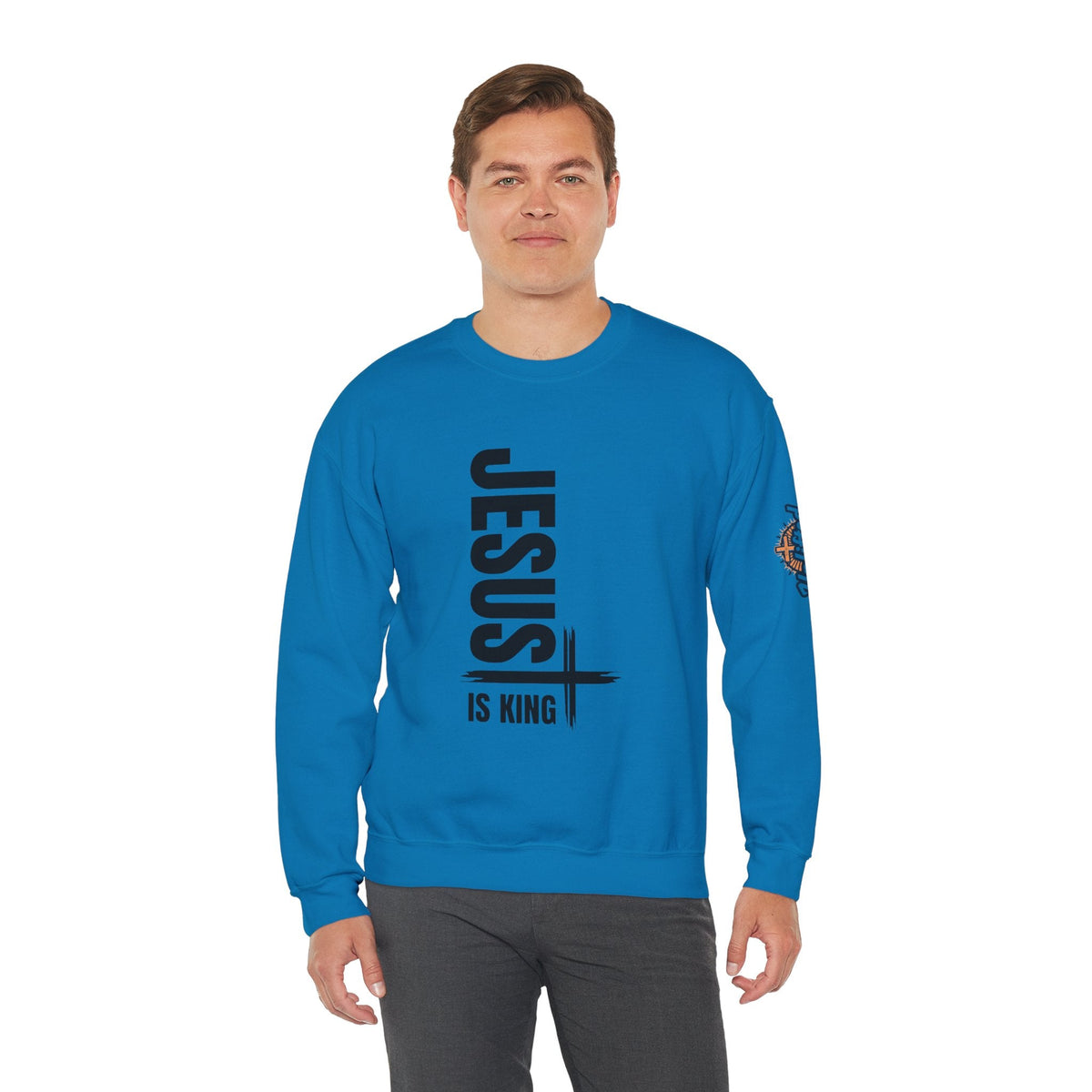 Jesus Is King Sweatshirt | Modern Typographic Cross Christian Sweatshirt Printify