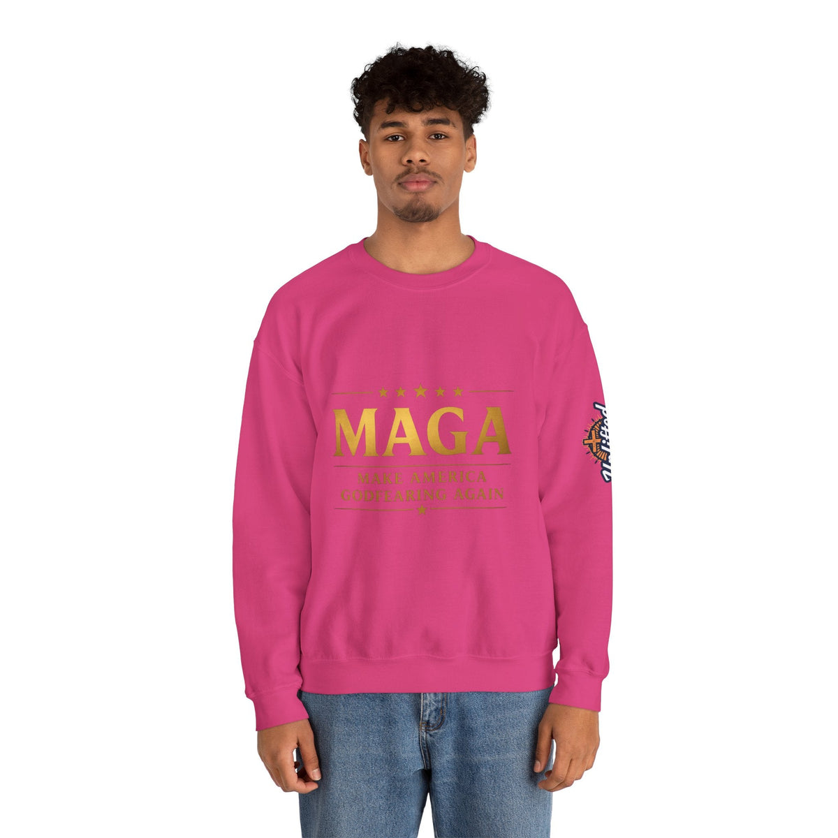 Sweatshirt — "MAGA Make America Godfearing Again" Gold Logo Crewneck Printify