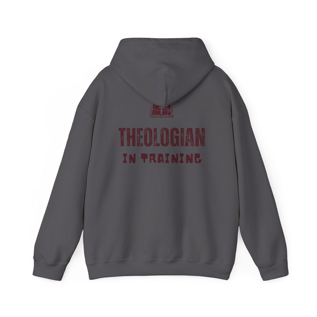 Theologian in Training Hoodie – Open Bible & Cross Christian Hoodie for Faithful Growth Printify