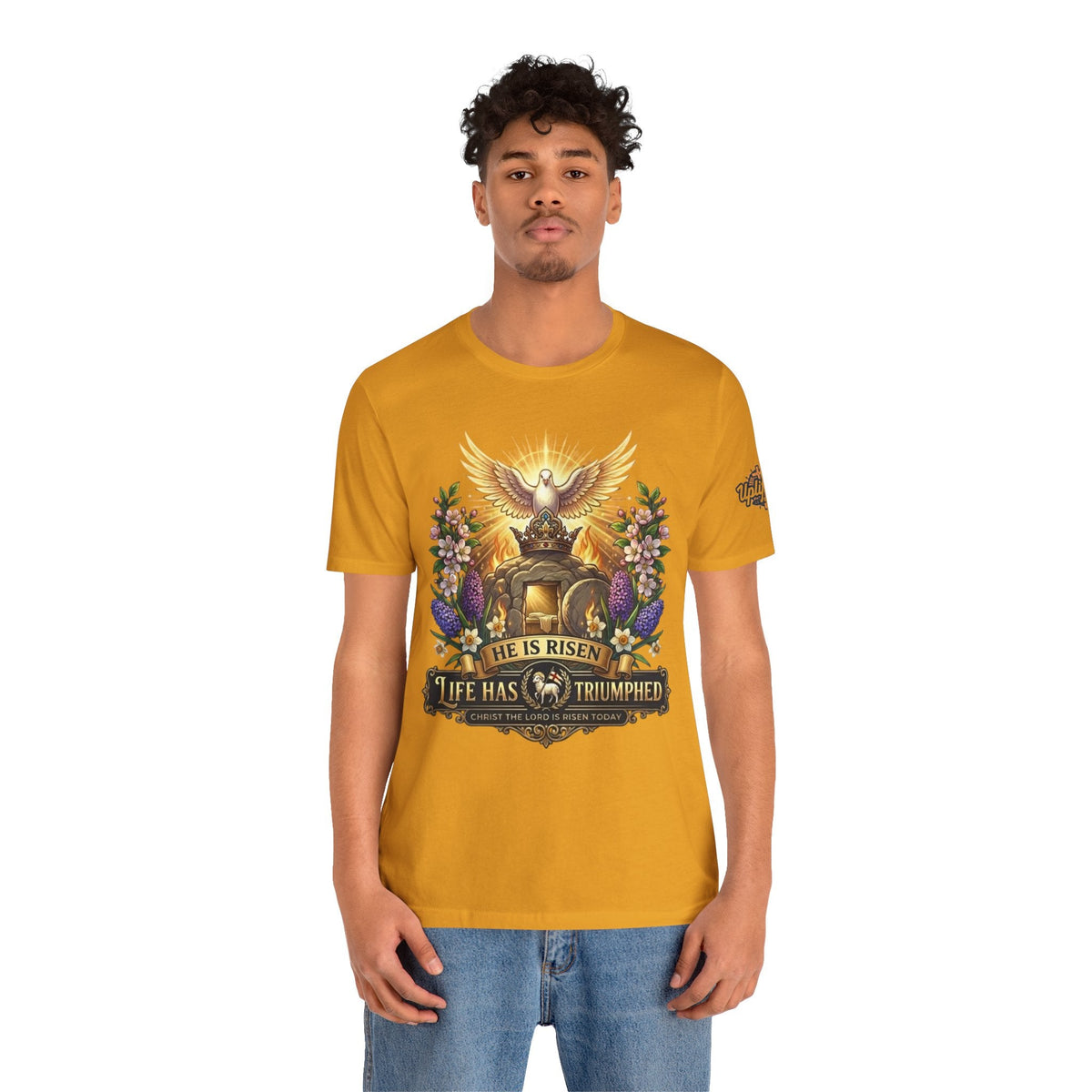 He Is Risen "Life Has Triumphed" T-Shirt — Easter Resurrection Christian Tee Printify