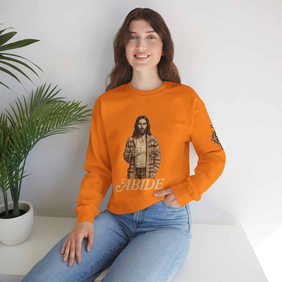 Abide Jesus Sweatshirt — Vintage 'The Dude' Religious Graphic Sweatshirt Printify