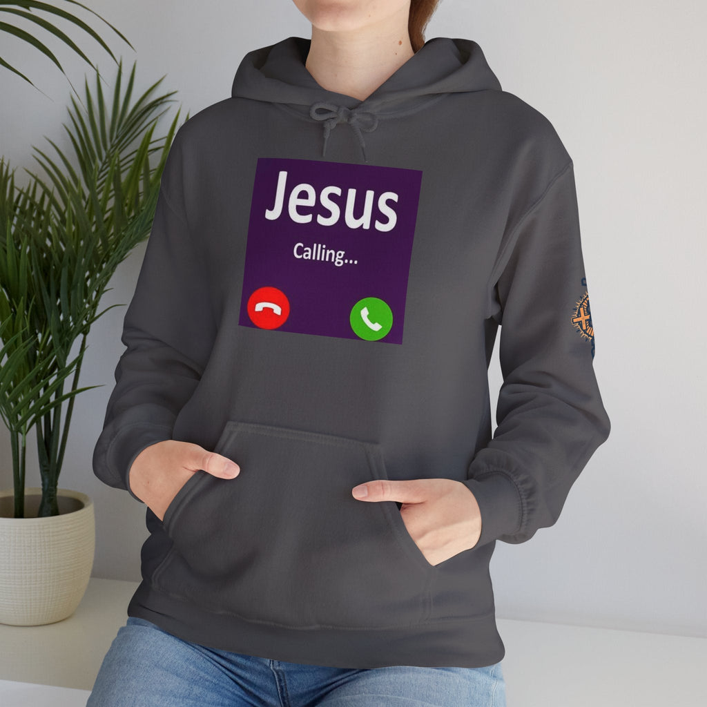 Jesus Calling Hoodie – Funny Cell Phone Screen Christian Sweatshirt for Divine Connection & Faith Humor Printify