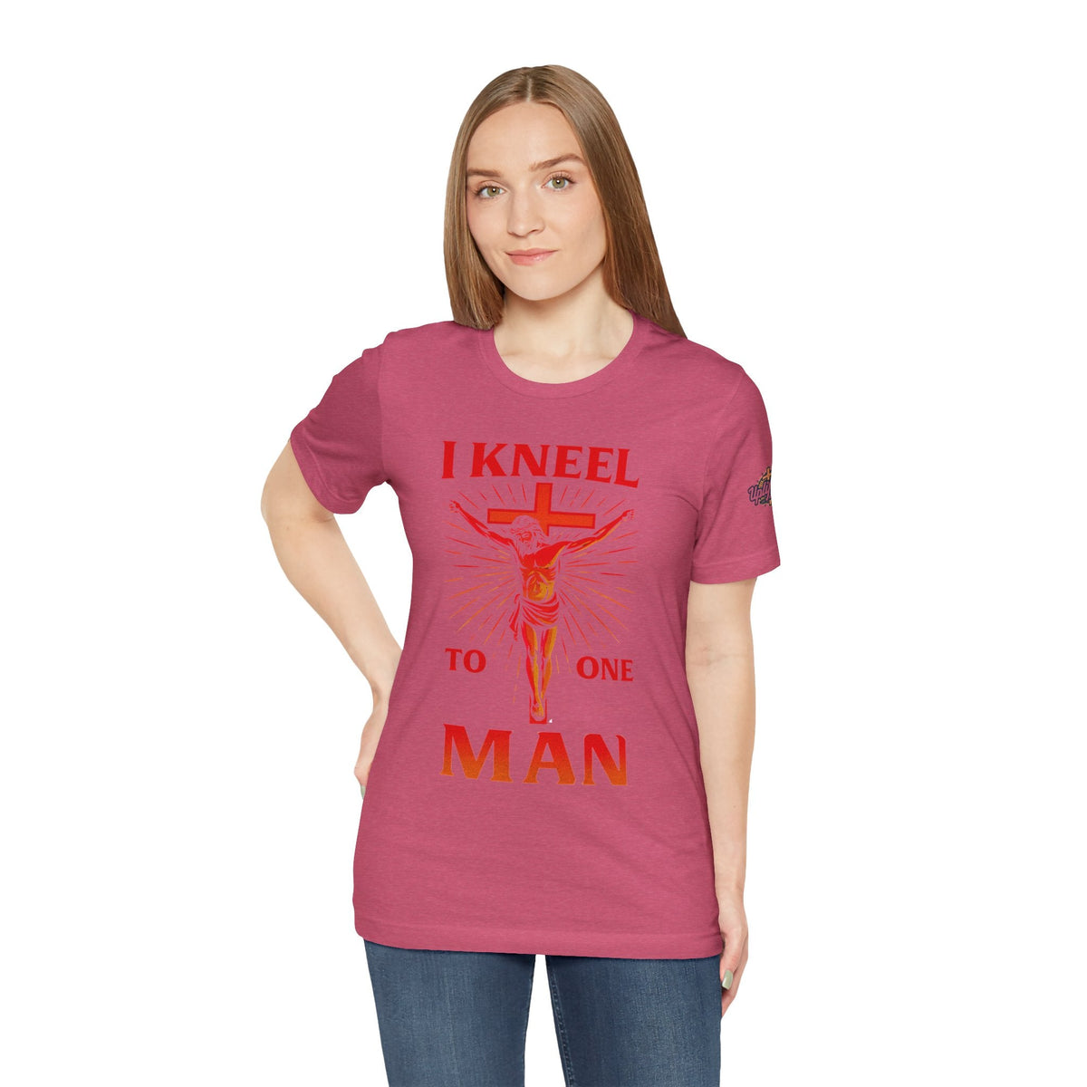 I Kneel to One Man T-shirt – Crucifixion Christian T-shirt for Unashamed Devotion & Bold Faith Printify