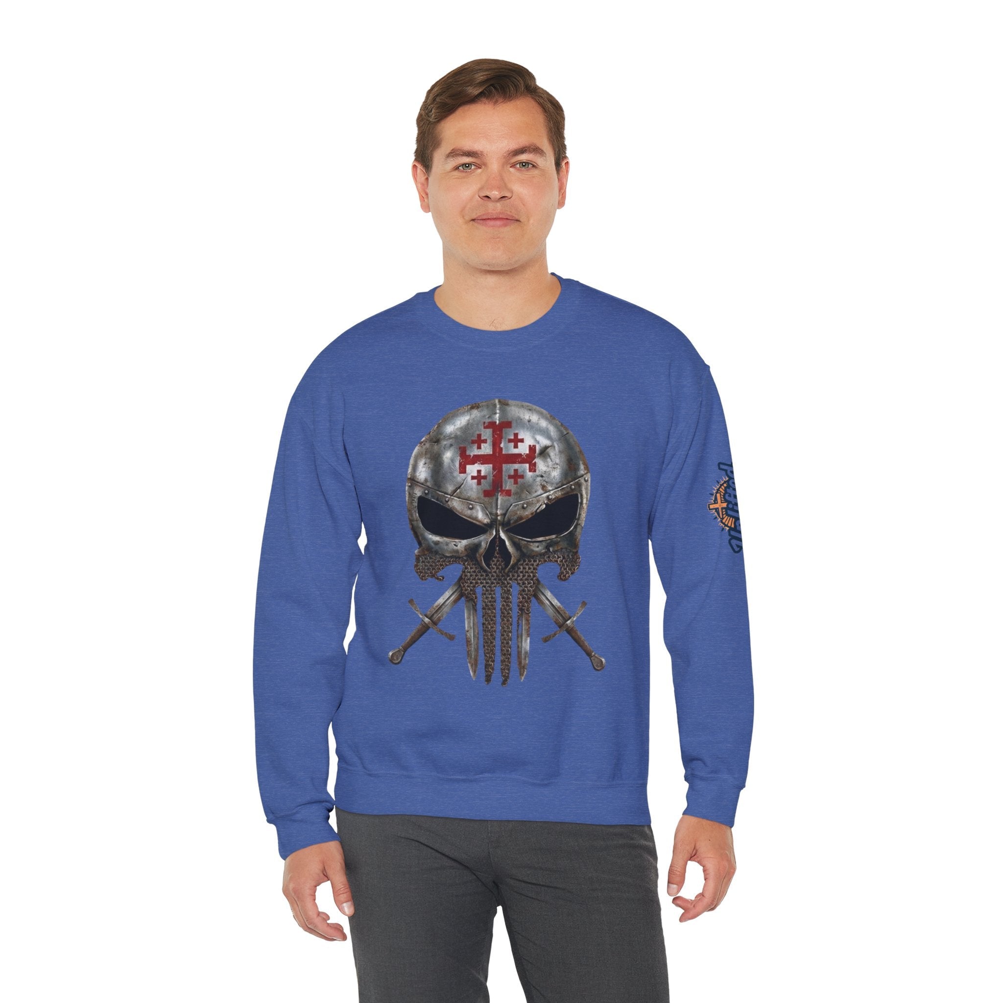 Crusader Knight Christian Skull Sweatshirt - Warrior Armor of God Sweatshirt Printify