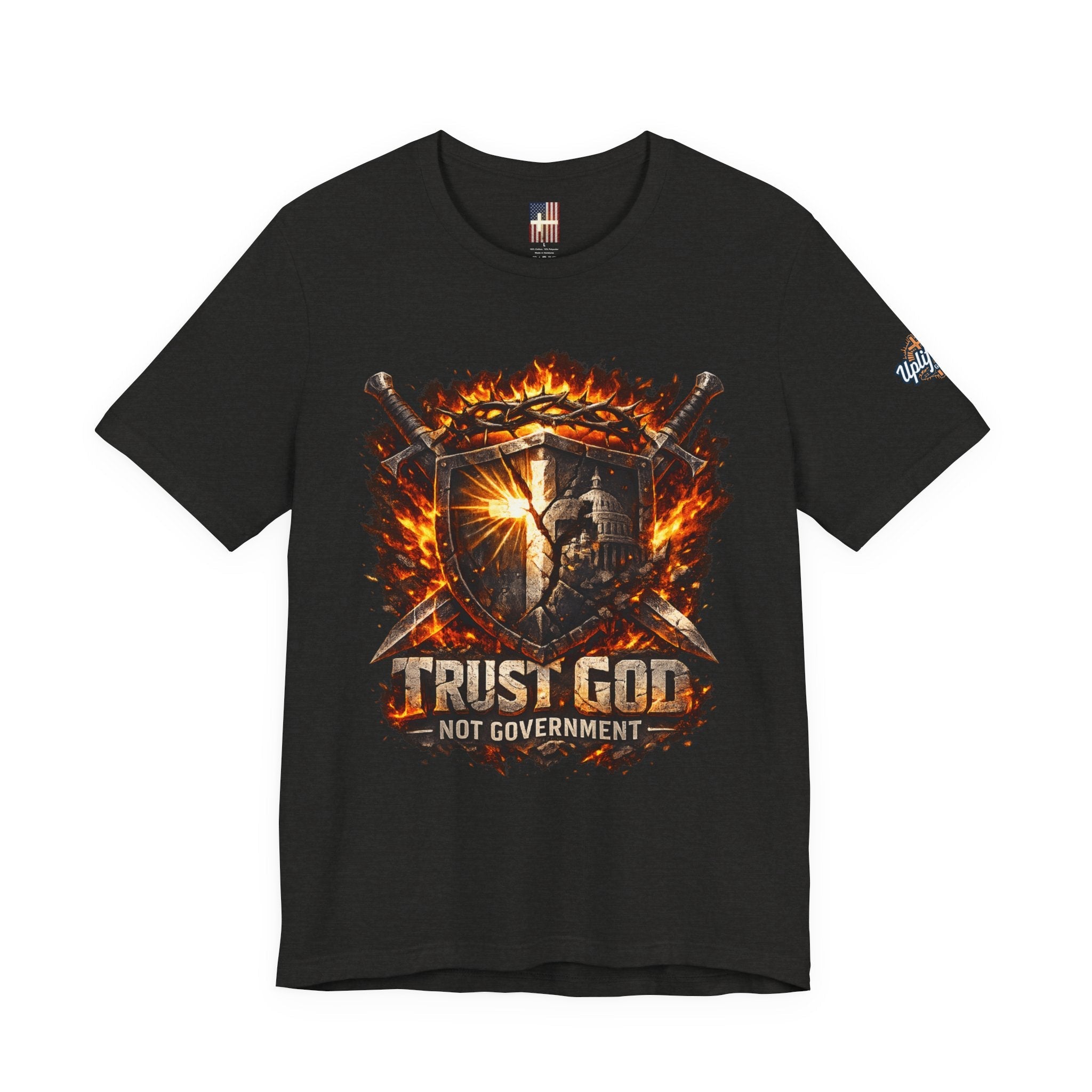 Trust God Not Government Shield Tee — Patriotic Christian Faith T-Shirt Printify