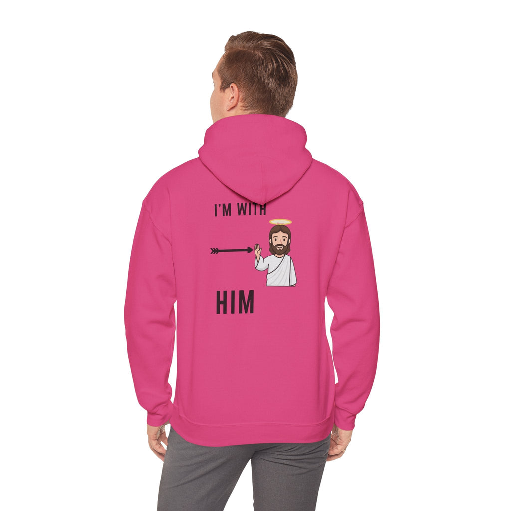 🔥 I’m With Him → Christian Hoodie | Arrow Pointing to Jesus | Minimalist Faith Tee | Subtle Cross Design | Bible-Inspired Apparel by Uplifted Gear Printify