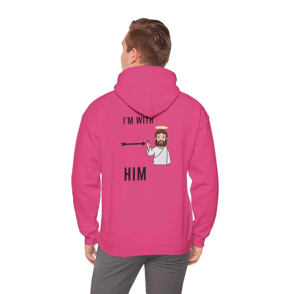 🔥 I’m With Him → Christian Hoodie | Arrow Pointing to Jesus | Minimalist Faith Tee | Subtle Cross Design | Bible-Inspired Apparel by Uplifted Gear Printify
