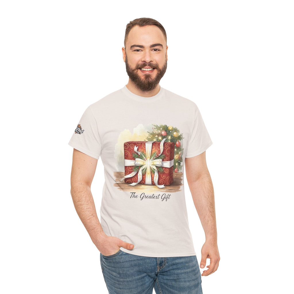The Greatest Gift T-shirt – Cross Bow Present Christian T-shirt for Christmas Salvation & Eternal Faith Printify