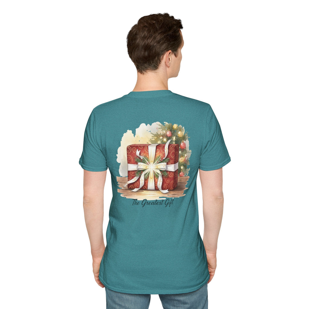 The Greatest Gift T-shirt – Cross Bow Present Christian T-shirt for Christmas Salvation & Eternal Faith Printify