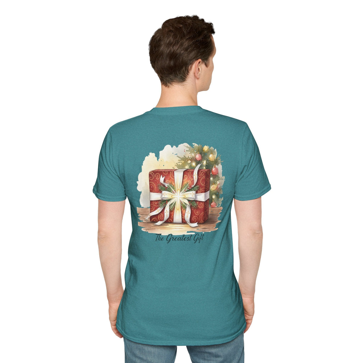 The Greatest Gift T-shirt – Cross Bow Present Christian T-shirt for Christmas Salvation & Eternal Faith Printify