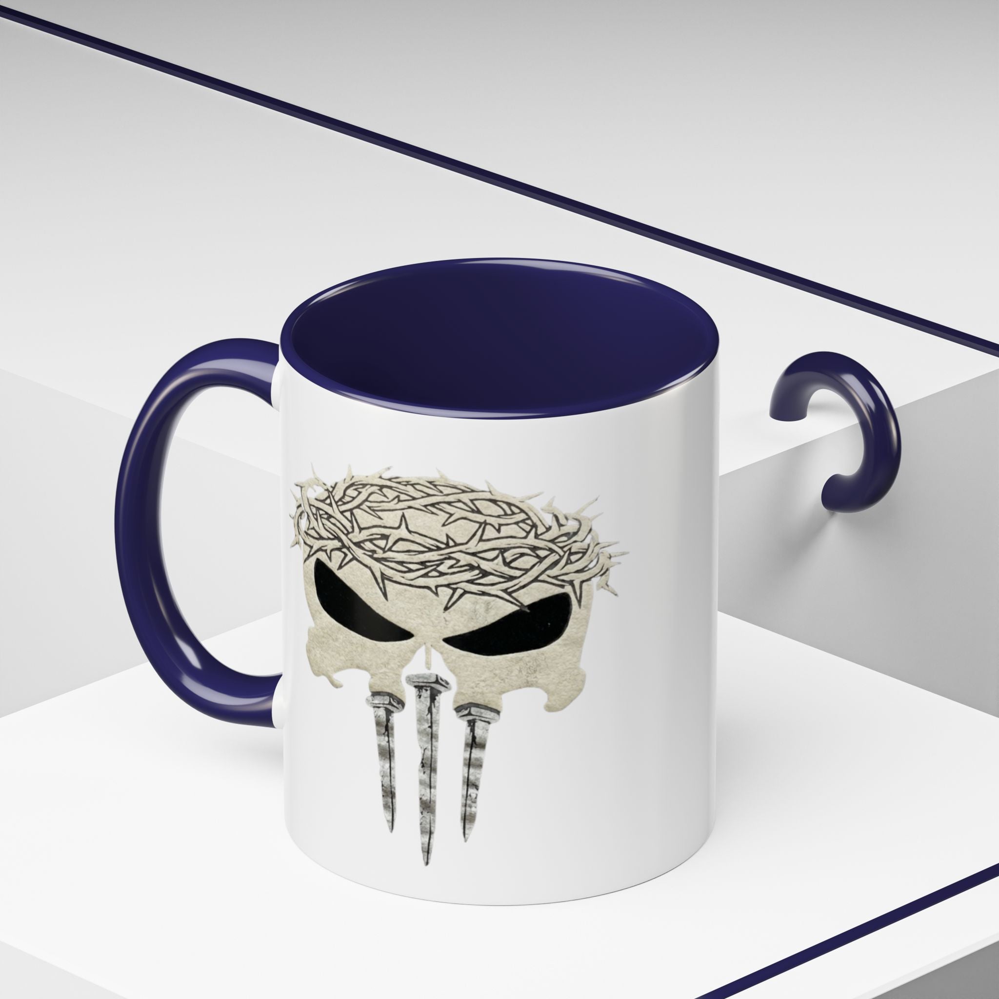 Christian Skull Coffee Mug — Crown of Thorns “Warrior Faith” (11/15 oz) Printify