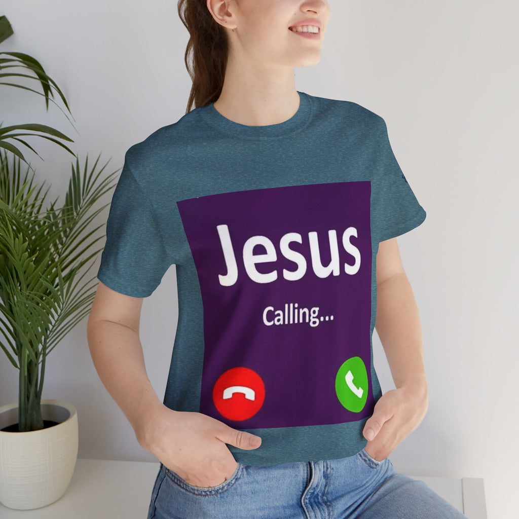 Jesus Calling T-shirt – Funny Cell Phone Screen Christian T-shirt for Divine Connection & Faith Humor Printify