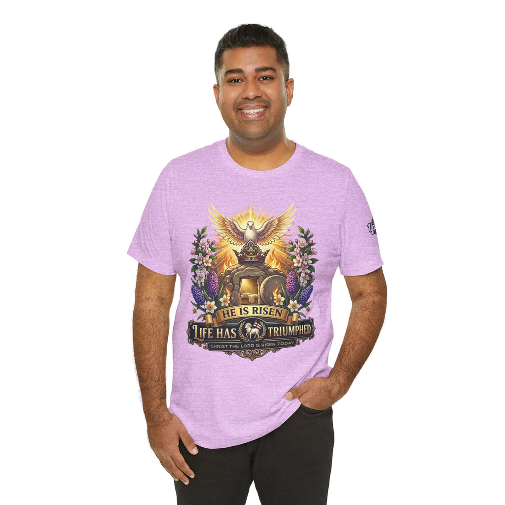 He Is Risen "Life Has Triumphed" T-Shirt — Easter Resurrection Christian Tee Printify