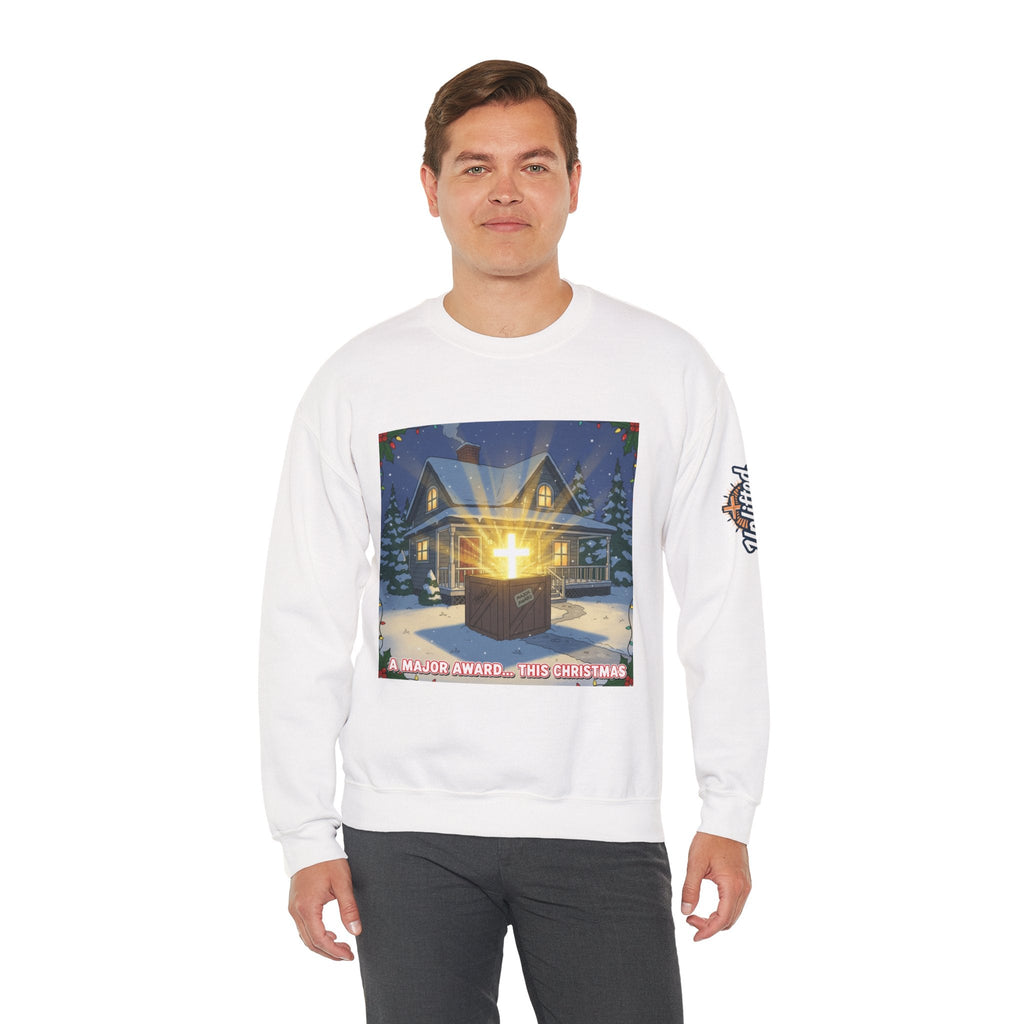 A Major Award This Christmas Sweatshirt – Fragile Leg Lamp Parody Cross Unboxing Christian Sweatshirt for Hilarious Faith & Holiday Glow Printify