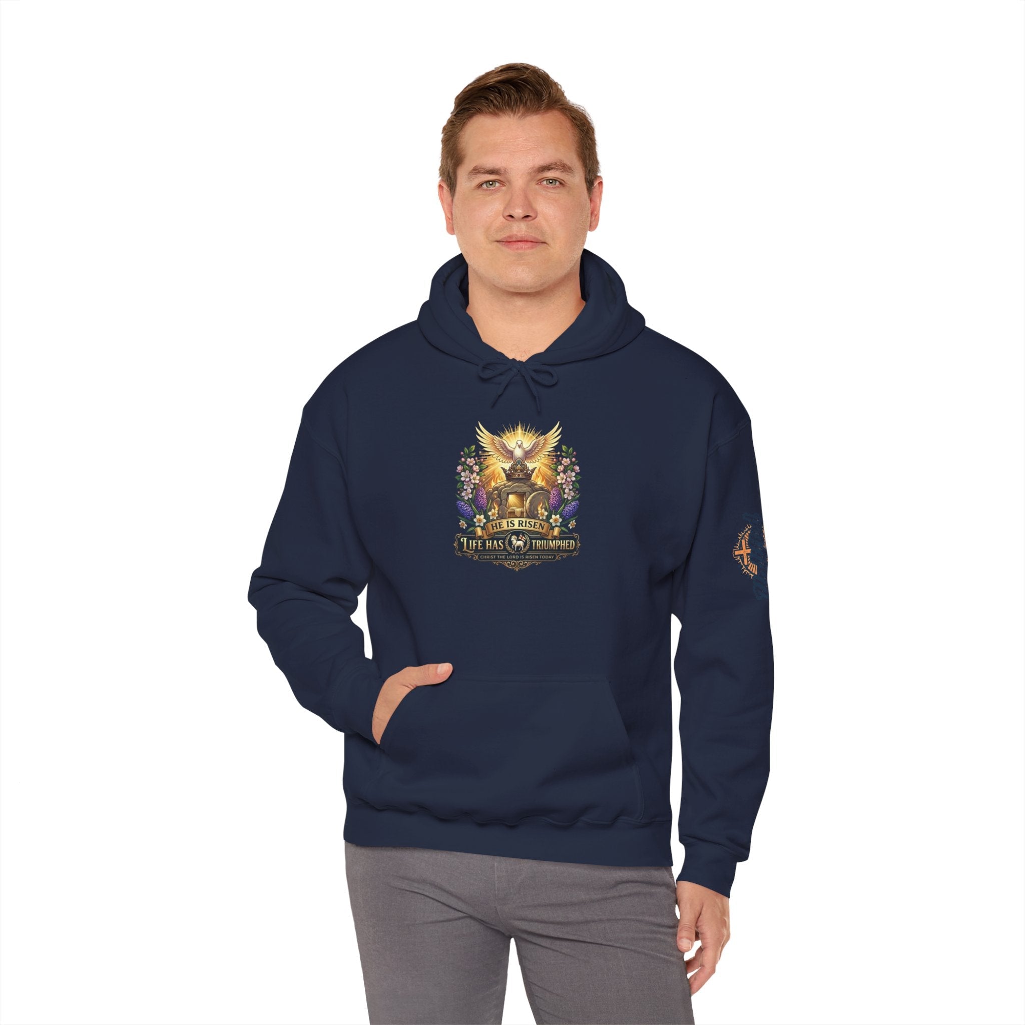 He Is Risen "Life Has Triumphed" Hoodie — Easter Resurrection Christian Hoodie Printify