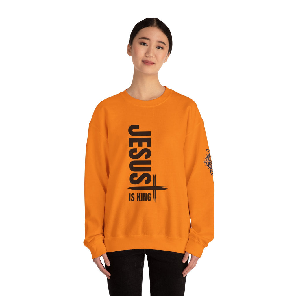 Jesus Is King Sweatshirt | Modern Typographic Cross Christian Sweatshirt Printify