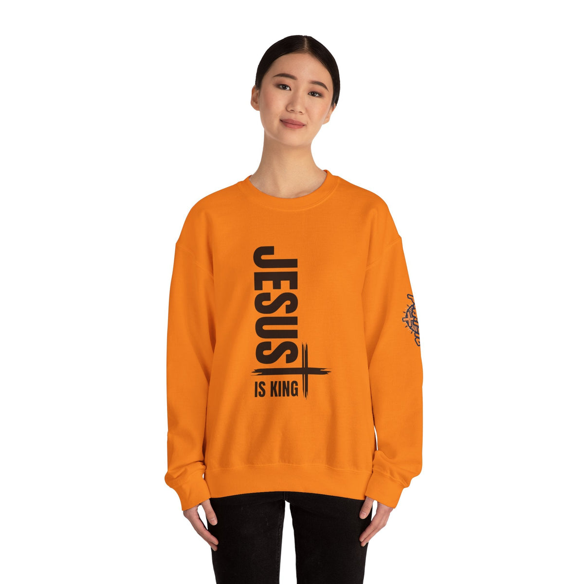 Jesus Is King Sweatshirt | Modern Typographic Cross Christian Sweatshirt Printify