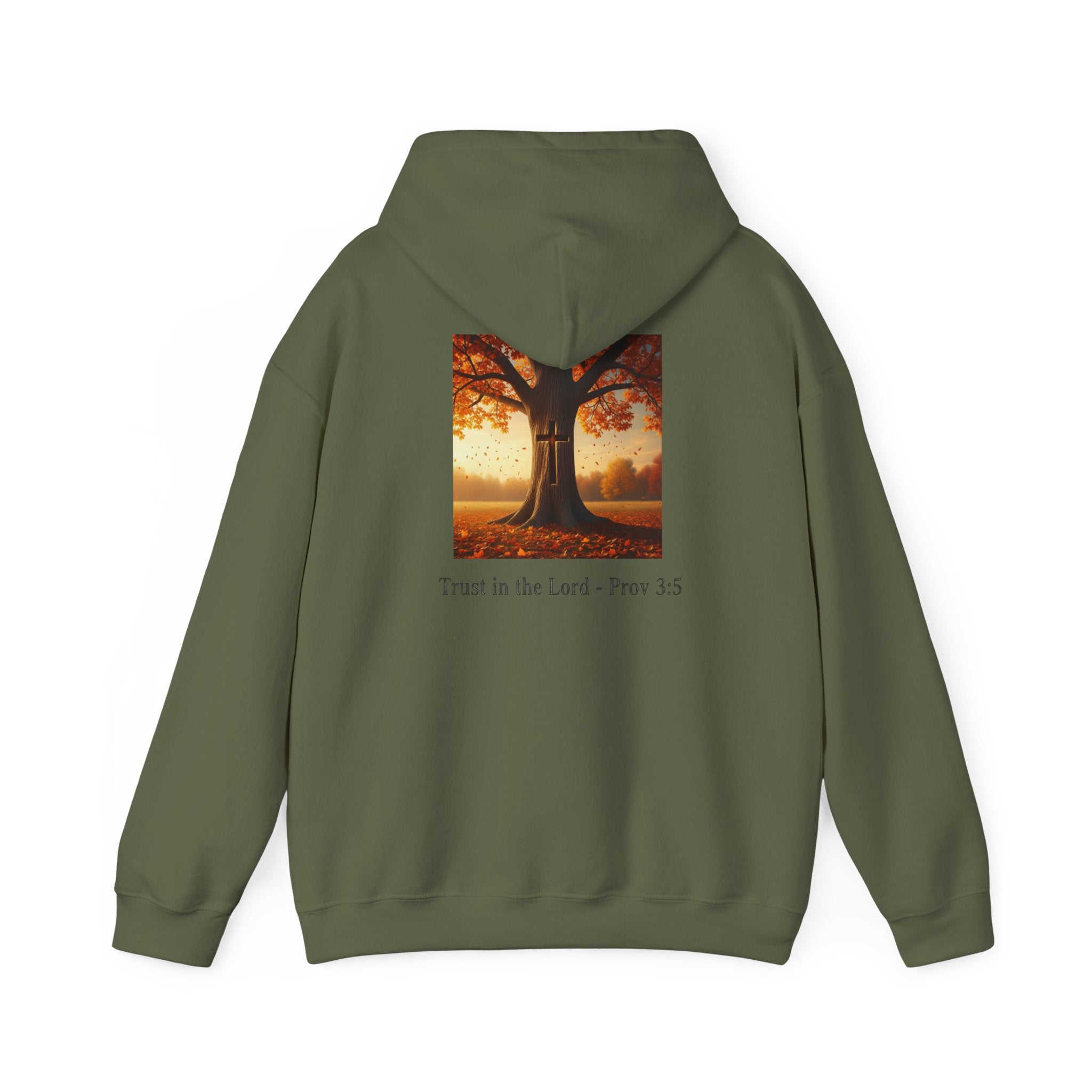 Trust in the Lord Hoodie – Autumn Tree Proverbs 3:5 Christian Hoodie for Cozy Faith Printify