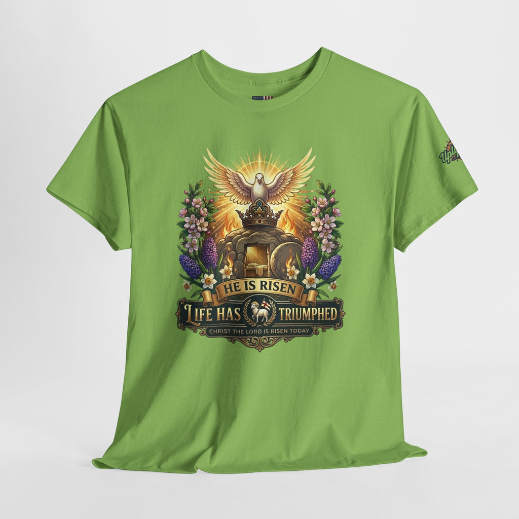 He Is Risen "Life Has Triumphed" T-Shirt — Easter Resurrection Christian Tee Printify