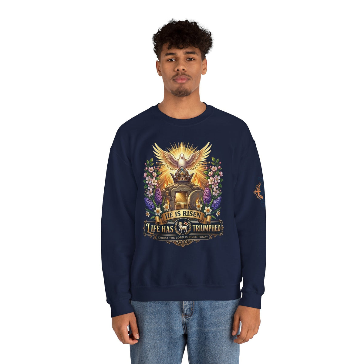 He Is Risen "Life Has Triumphed" Sweatshirt — Easter Resurrection Christian Sweatshirt Printify