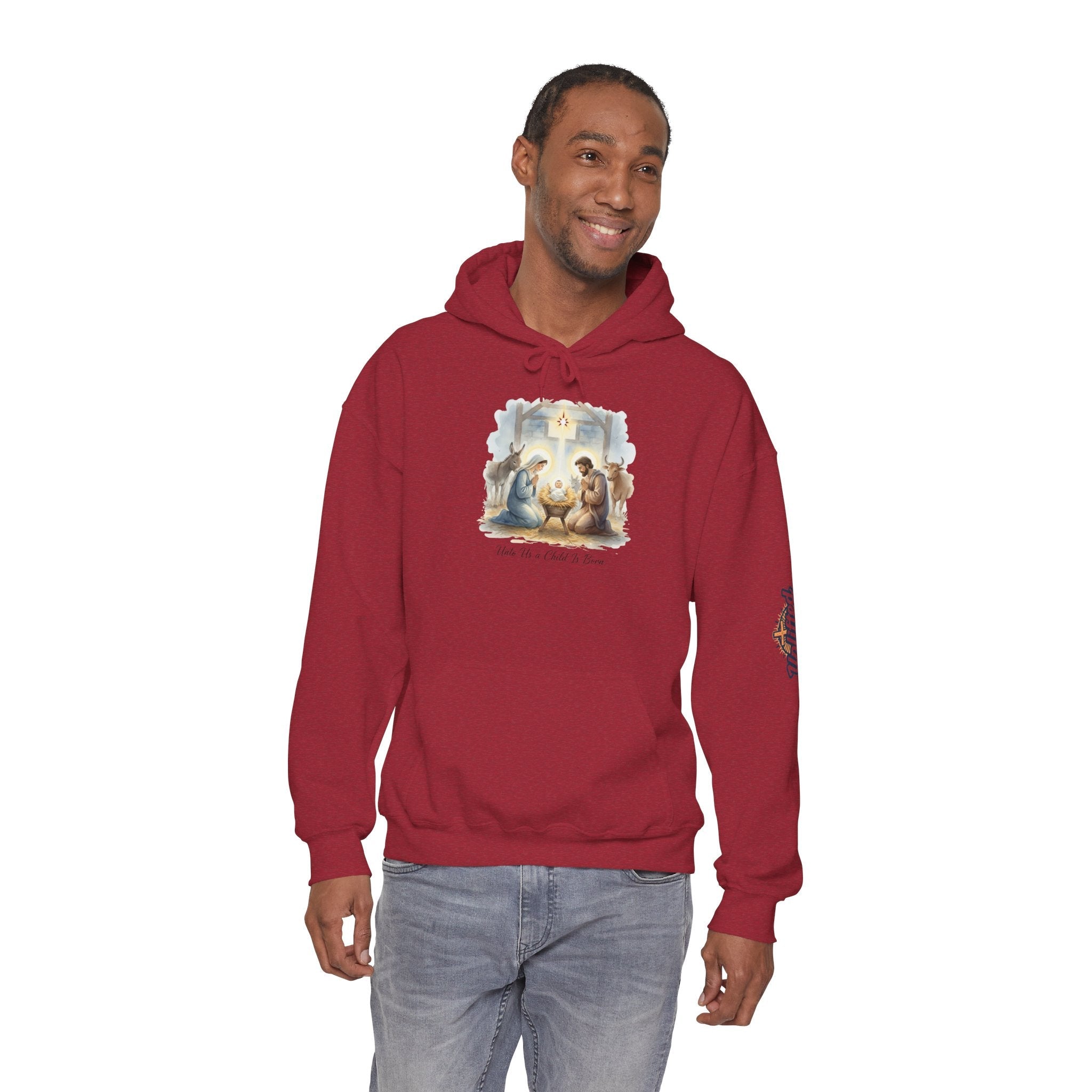 Unto Us a Child is Born Hoodie – Isaiah 9:6 Nativity Manger Scene Christian Christmas Sweatshirt for Holy Night Faith Printify