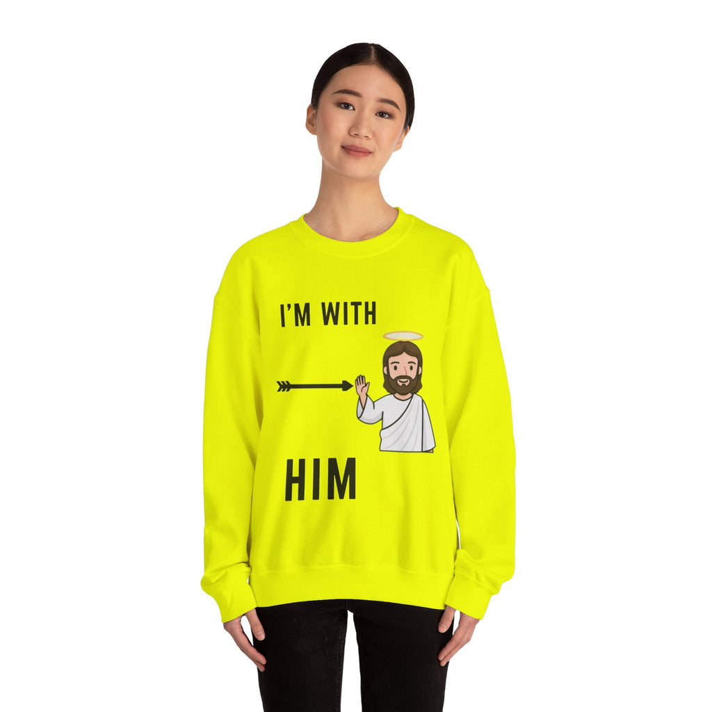 🔥 I’m With Him → Christian Sweatshirt | Arrow Pointing to Jesus | Minimalist Faith Tee | Subtle Cross Design | Bible-Inspired Apparel by Uplifted Gear Printify