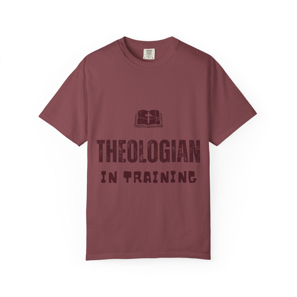 Theologian in Training T-Shirt – Open Bible & Cross Christian Tee for Faithful Learners Printify